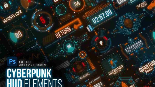 Cyberpunk HUD Elements – Futuristic PSD Design X8V9R2