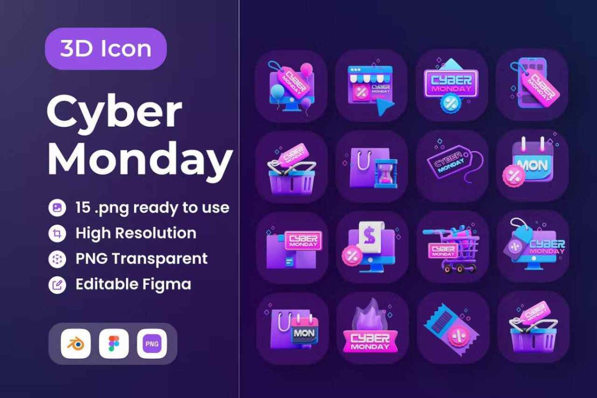 Cyber Monday 3D Illustration – Customizable Graphics G8F2P3