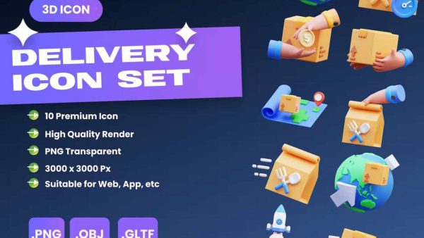 Delivery 3D Icons – Versatile PNG, OBJ & BLEND Files K5M8N4