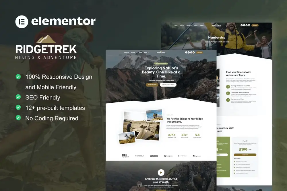 RidgeTrek: Elementor Template Kit for Hiking & Adventure Websites