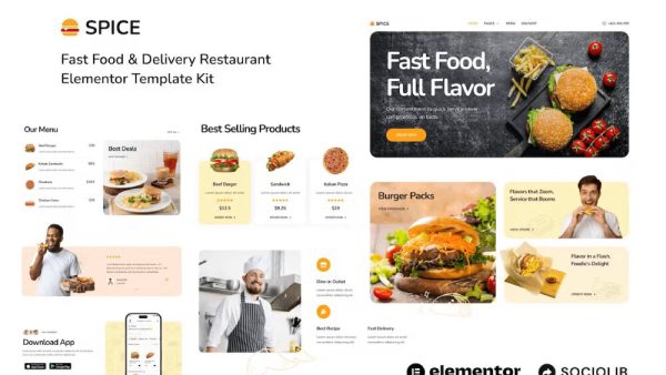 Spice: Elementor Template Kit for Fast Food & Delivery Restaurants