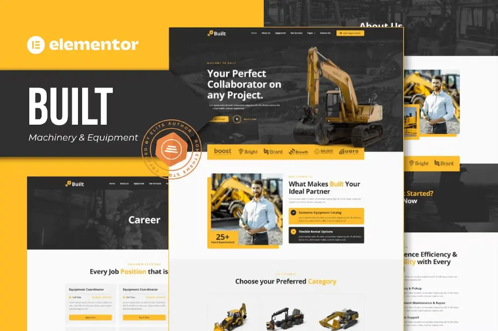 Built: Elementor Pro Template Kit for Machinery & Equipment Rentals