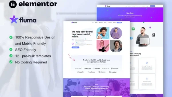 Fluma: Elementor Pro Template Kit for Influencer Marketing Agencies