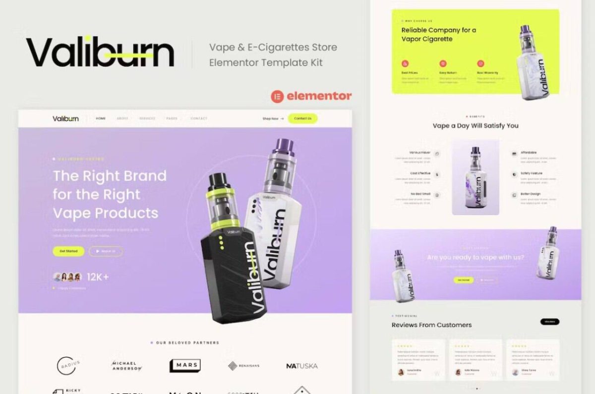 Valiburn: Elementor Template Kit for Vape & E-Cigarette Stores