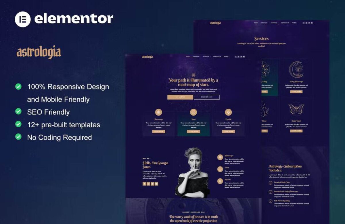 Astrologia: Elementor Template Kit for Horoscope & Astrology Services