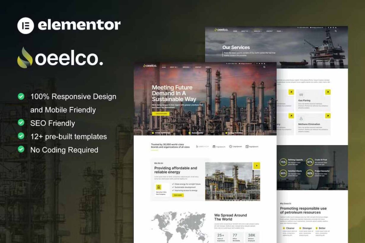 Oeelco: Elementor Template Kit for Oil Companies & Industrial Sites