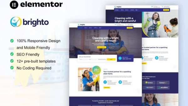 Brighto: Elementor Template Kit for Cleaning Services Company