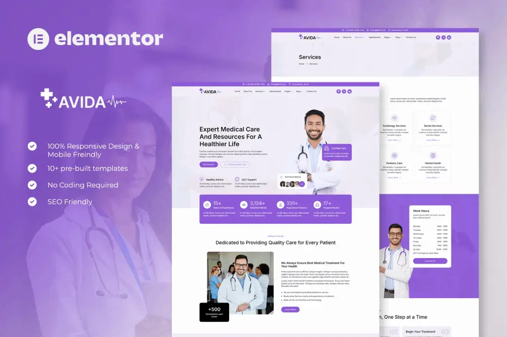 Avida: Elementor Template Kit for Health & Medical Websites