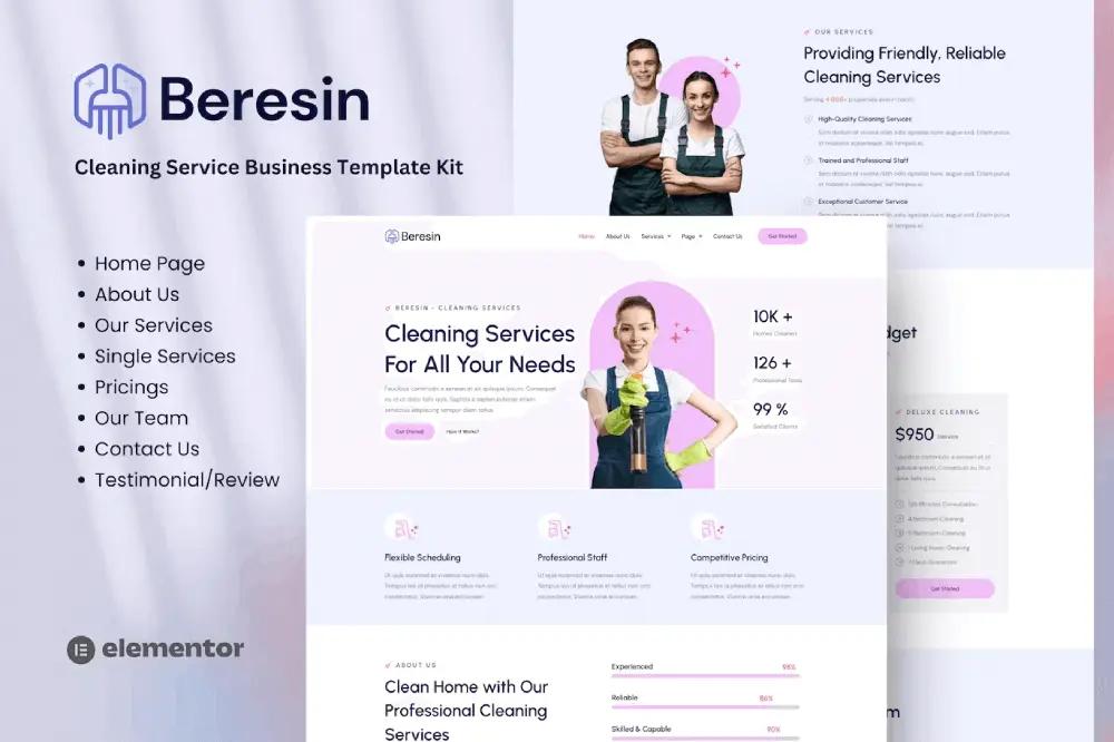 Beresin – Elementor Template Kit for Modern Cleaning Service Businesses