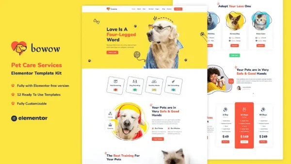 Bowow – Elementor Template Kit for Pet Care Services