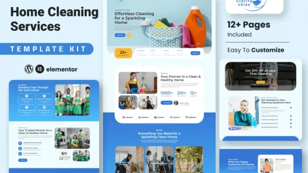 ClarityShine – Elementor Template Kit for Cleaning Service Companies