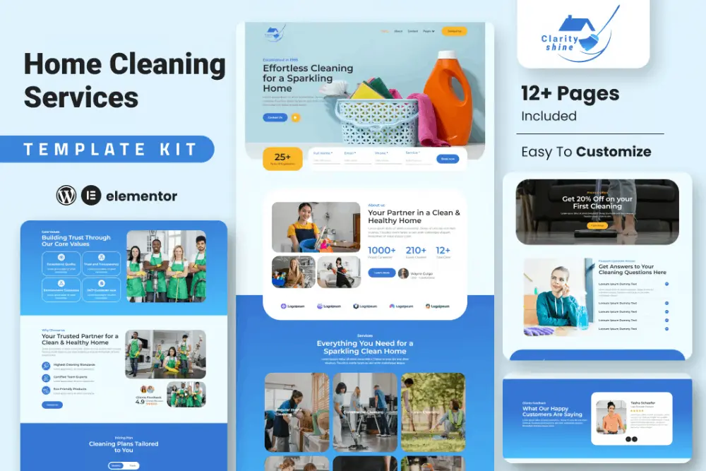 ClarityShine – Elementor Template Kit for Cleaning Service Companies