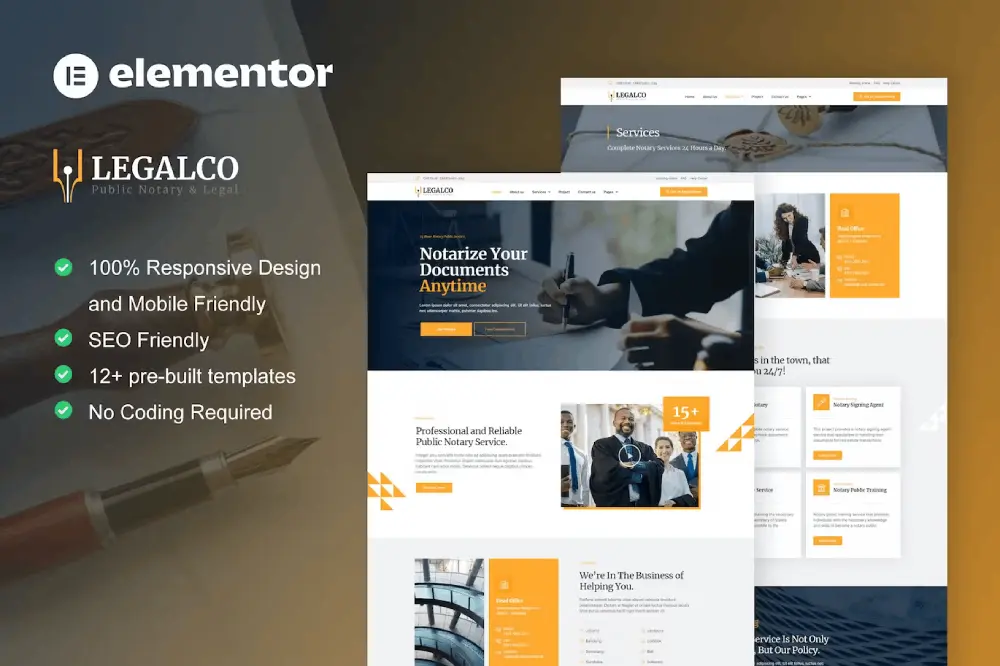 Legalco – Elementor Pro Template Kit for Notary & Legal Services