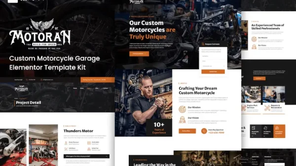 Motoran: Elementor Template Kit for Custom Motorcycle Garage Service