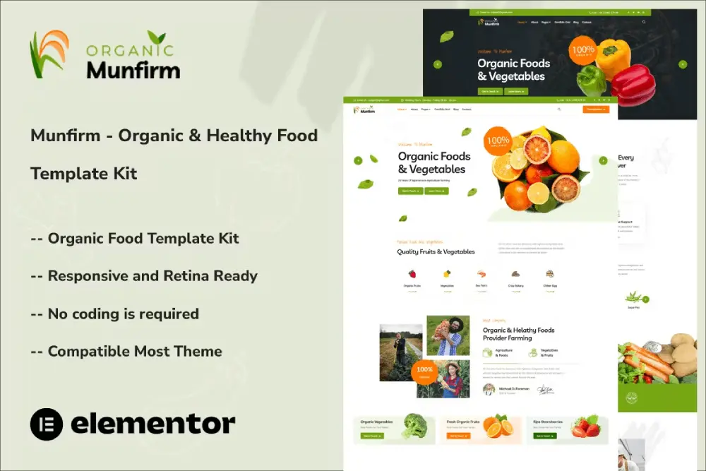 Munfirm – Elementor Template Kit for Organic & Healthy Food