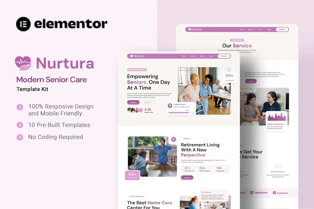 Nurtura: Elementor Template Kit for Modern Senior Care Services