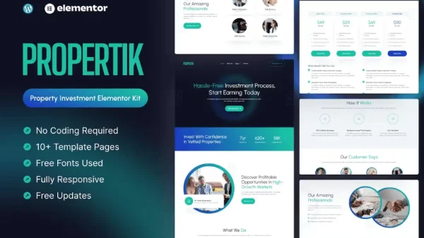 Propertik – Elementor Template Kit for Property Investment Websites