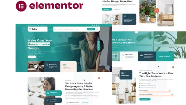 Raiou: Elementor Template Kit for Home Interior Design & Repaint Services