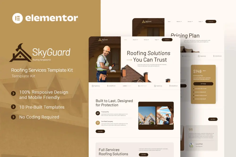 SkyGuard – Elementor Template Kit for Roofing Services Websites