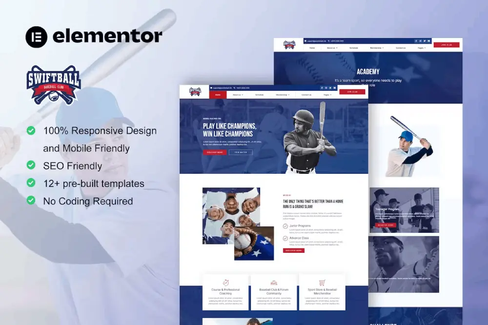 SwiftBall – Elementor Kit for Baseball Teams & Sport Clubs