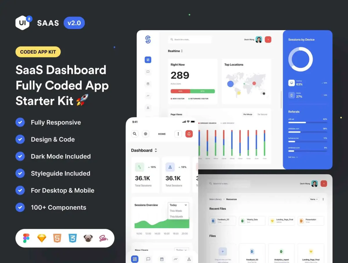 SaaS Dashboard App Starter Kit 2.0 - Ultimate UI Kit for Web & Mobile Apps