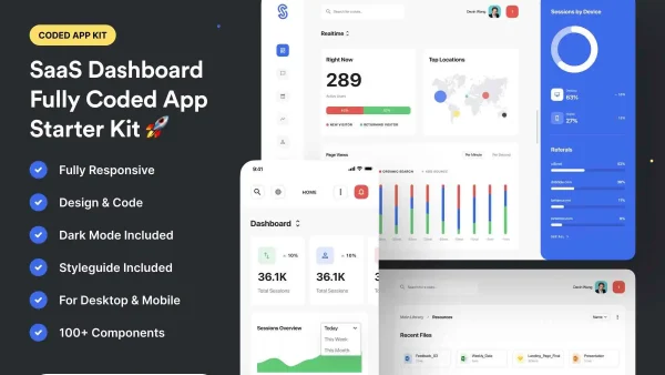 SaaS Dashboard App Starter Kit 2.0 - Ultimate UI Kit for Web & Mobile Apps