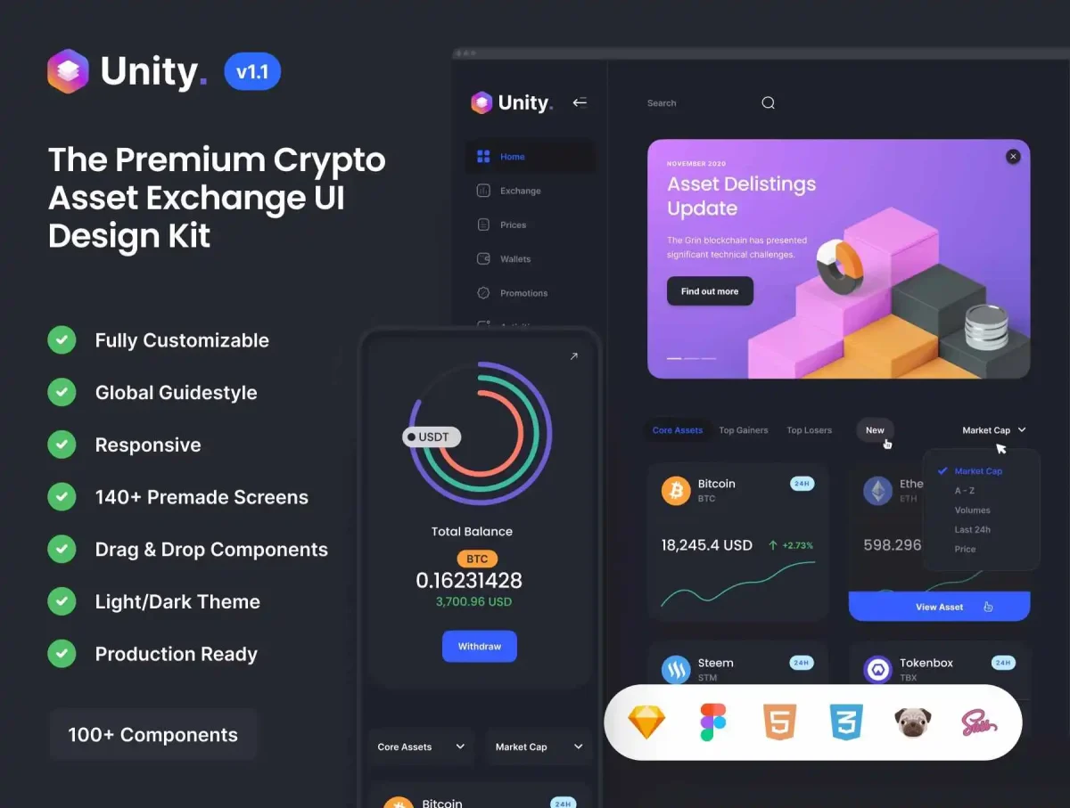 Unity Dashboard Kit: Crypto Exchange UI Kit for Web and Mobile