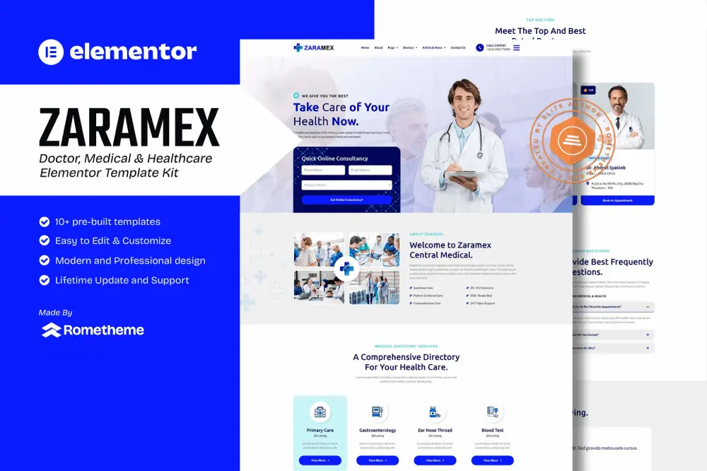 Zaramex – Elementor Template Kit for Doctor, Medical & Healthcare Sites