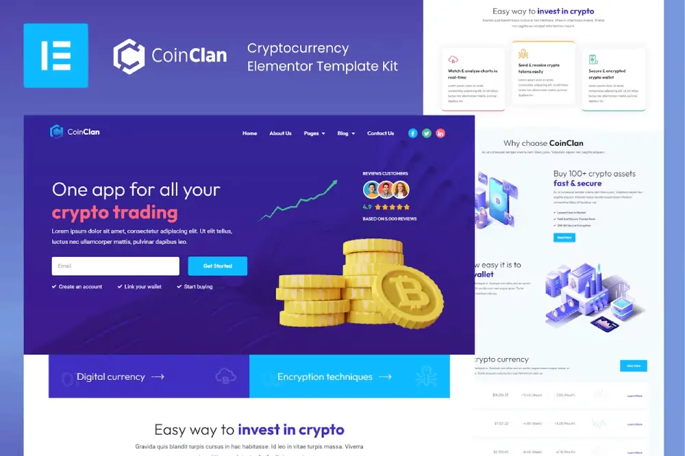 CoinClan: Elementor Template Kit for Cryptocurrency Finance Websites