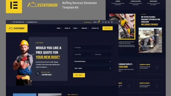 EstateRoof: Elementor Pro Template Kit for Roofing & Solar Services Websites