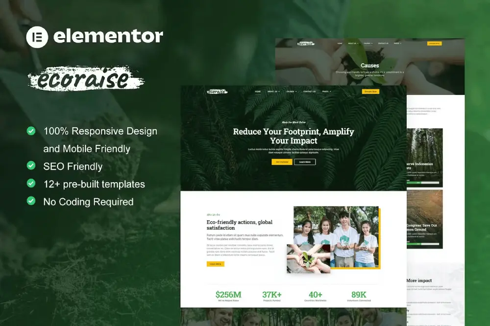 EcoRaise – Elementor Template Kit for Environmental Charities & Nonprofits