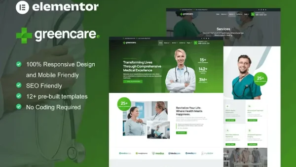 GreenCare – Elementor Template Kit for Medical Services Websites