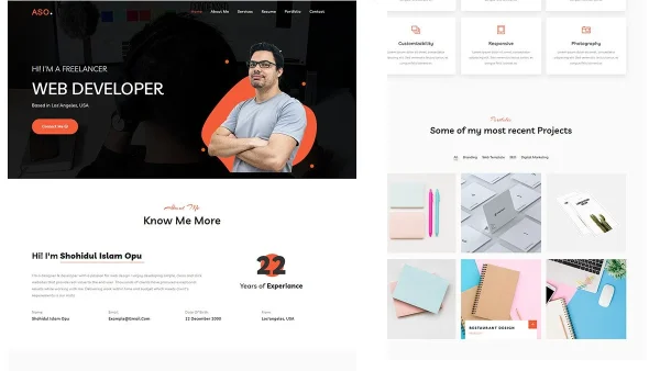 Aso - One Page CV/Resume/Portfolio Template - Professional Showcase