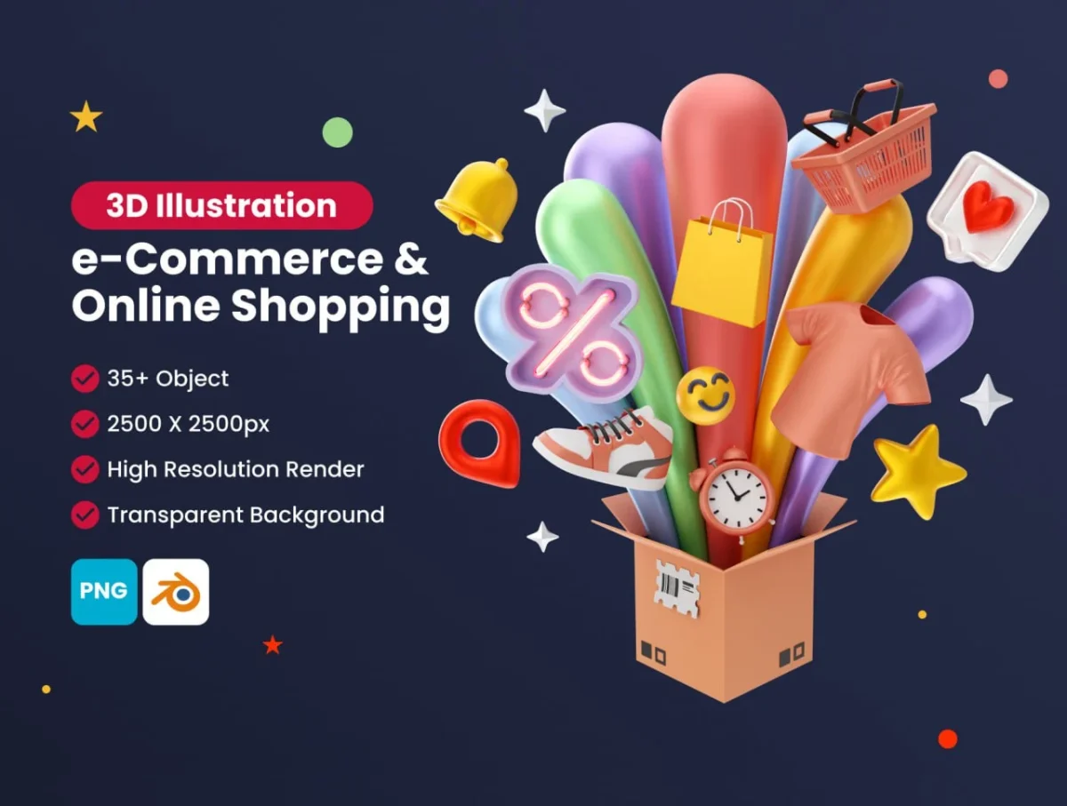 E-Commerce Shopping & Marketing 3D Illustration and Icon Pack | ESMP001