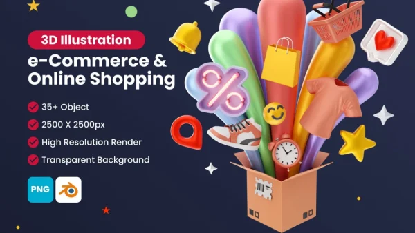 E-Commerce Shopping & Marketing 3D Illustration and Icon Pack | ESMP001