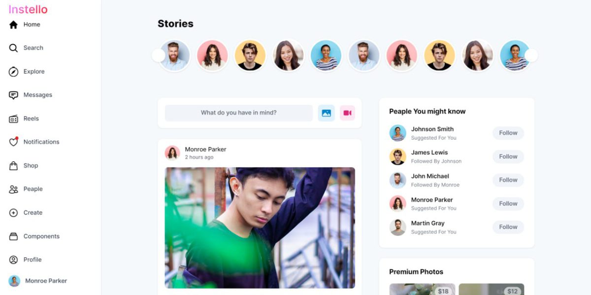 Instello - Premium Tailwind Social Media Theme for Modern Platforms