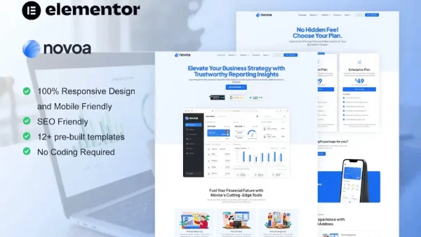 Novoa – Elementor Template Kit for SaaS & Finance Software Services