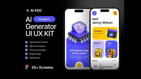 AI KOO - AI Generator Mobile App UI Kit with 55+ Screens for Figma