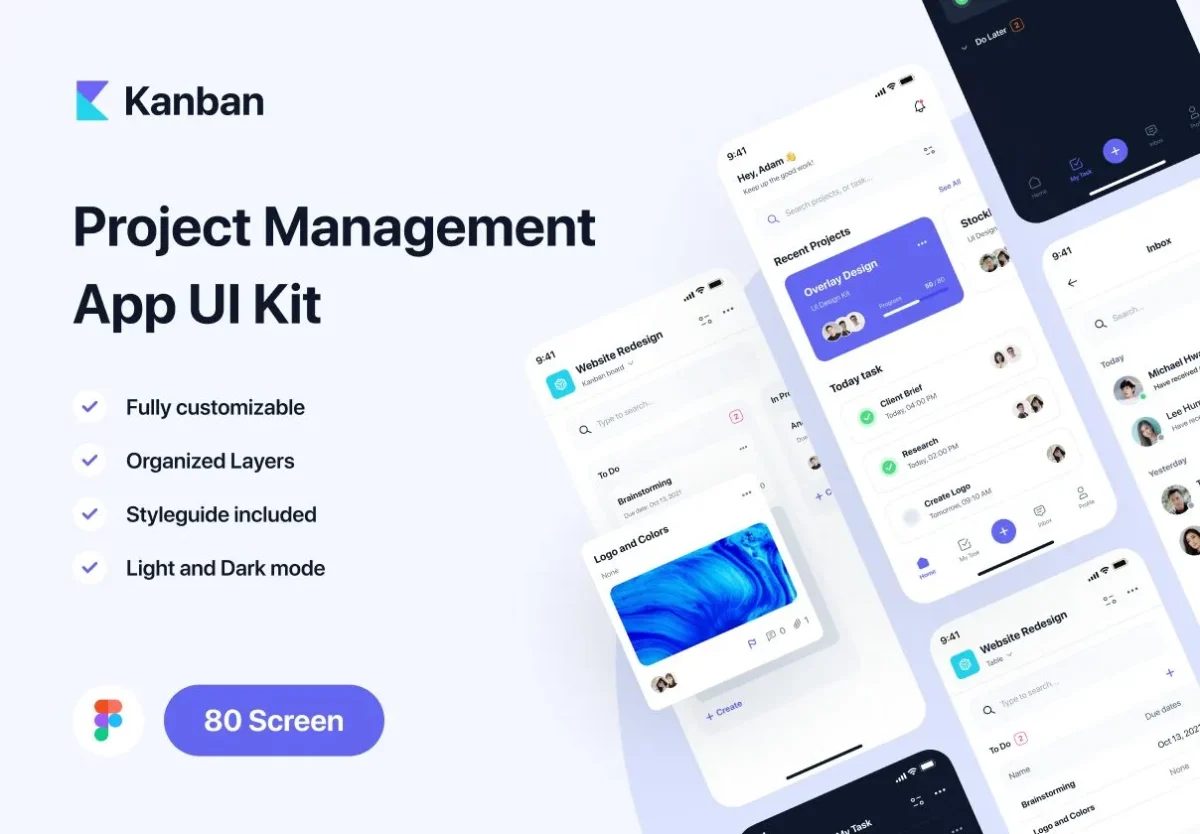 Kanban - Project Management App UI Kit Figma