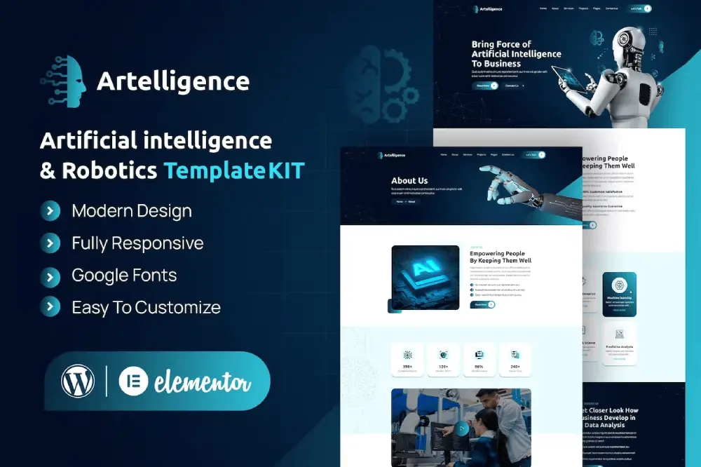 Artelligence: Elementor Template Kit for AI & Robotics Websites