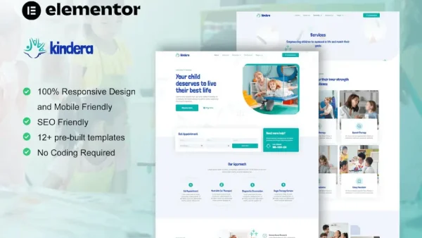 Kindera: Elementor Template Kit for Child Therapy & Psychologist Services