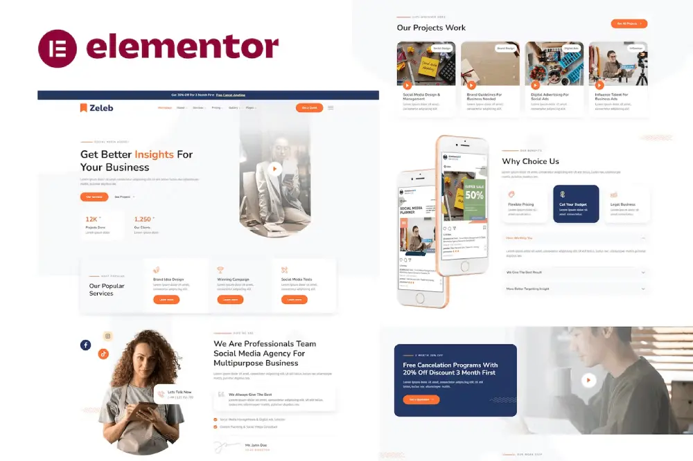 Zeleb: Elementor Template Kit for Social Media Marketing & Digital Advertising