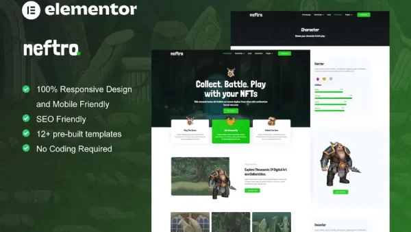 Neftro: Elementor Template Kit for Game Projects & NFT Websites