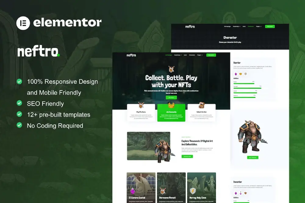 Neftro: Elementor Template Kit for Game Projects & NFT Websites