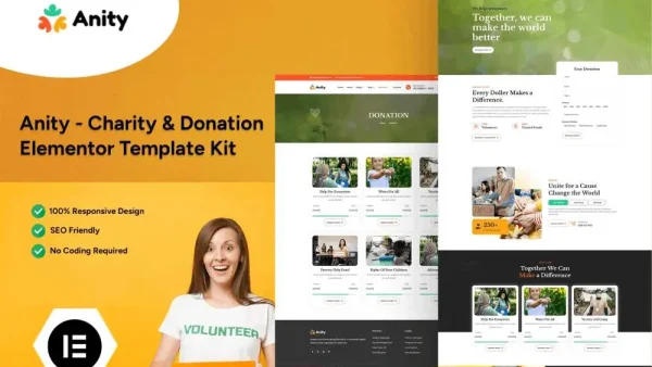 Anity: Elementor Template Kit for Charity & Donation Services