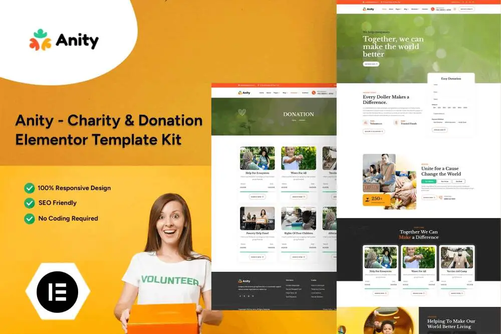 Anity: Elementor Template Kit for Charity & Donation Services