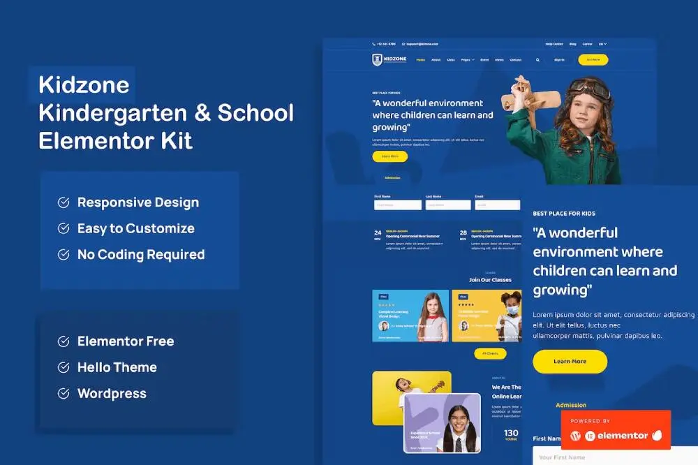 Kidzone: Elementor Template Kit for Kindergarten & School