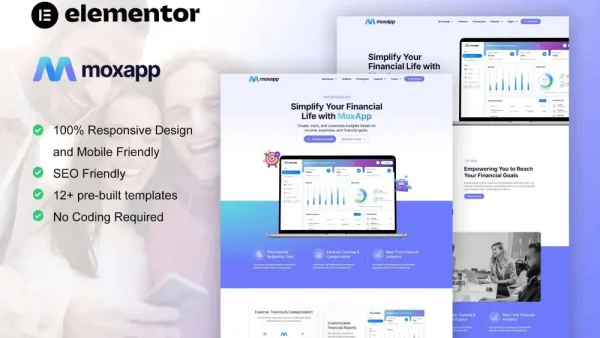 MoxApp: Elementor Template Kit for Mobile Apps & Fintech Startups