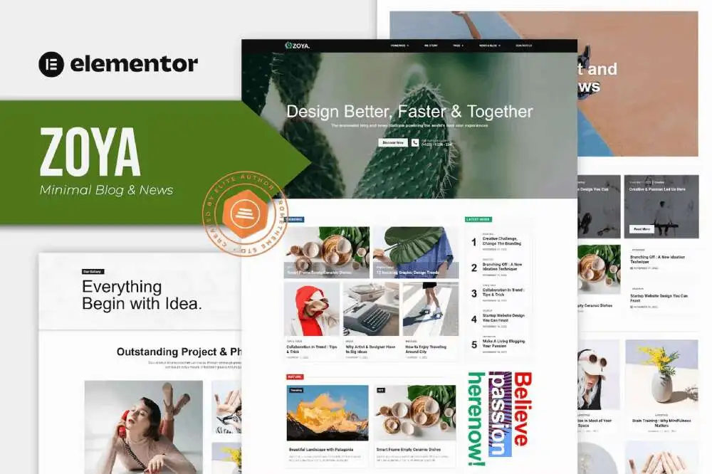 Zoya: Elementor Template Kit for Minimalist Blogs & Personal Websites