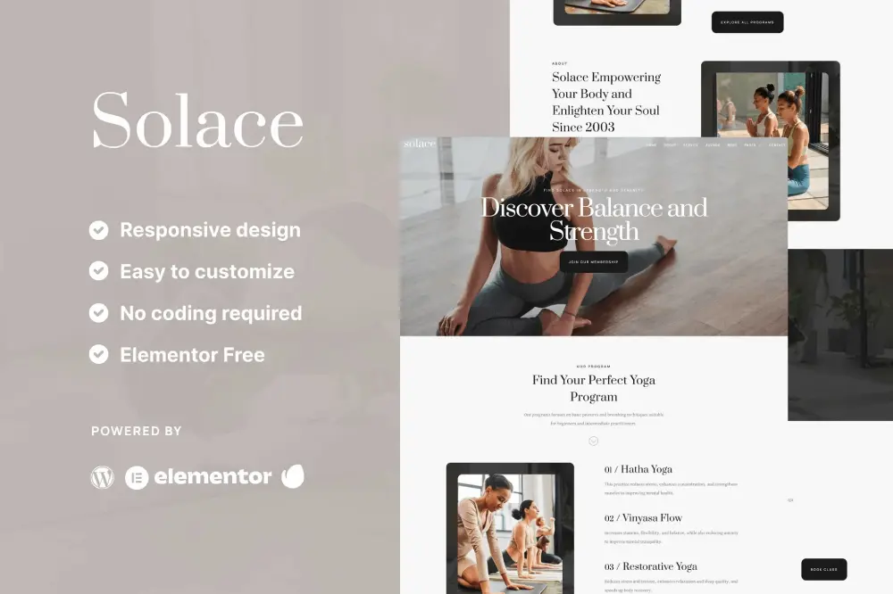 Solace – Elementor Template Kit for Yoga Teachers & Studios